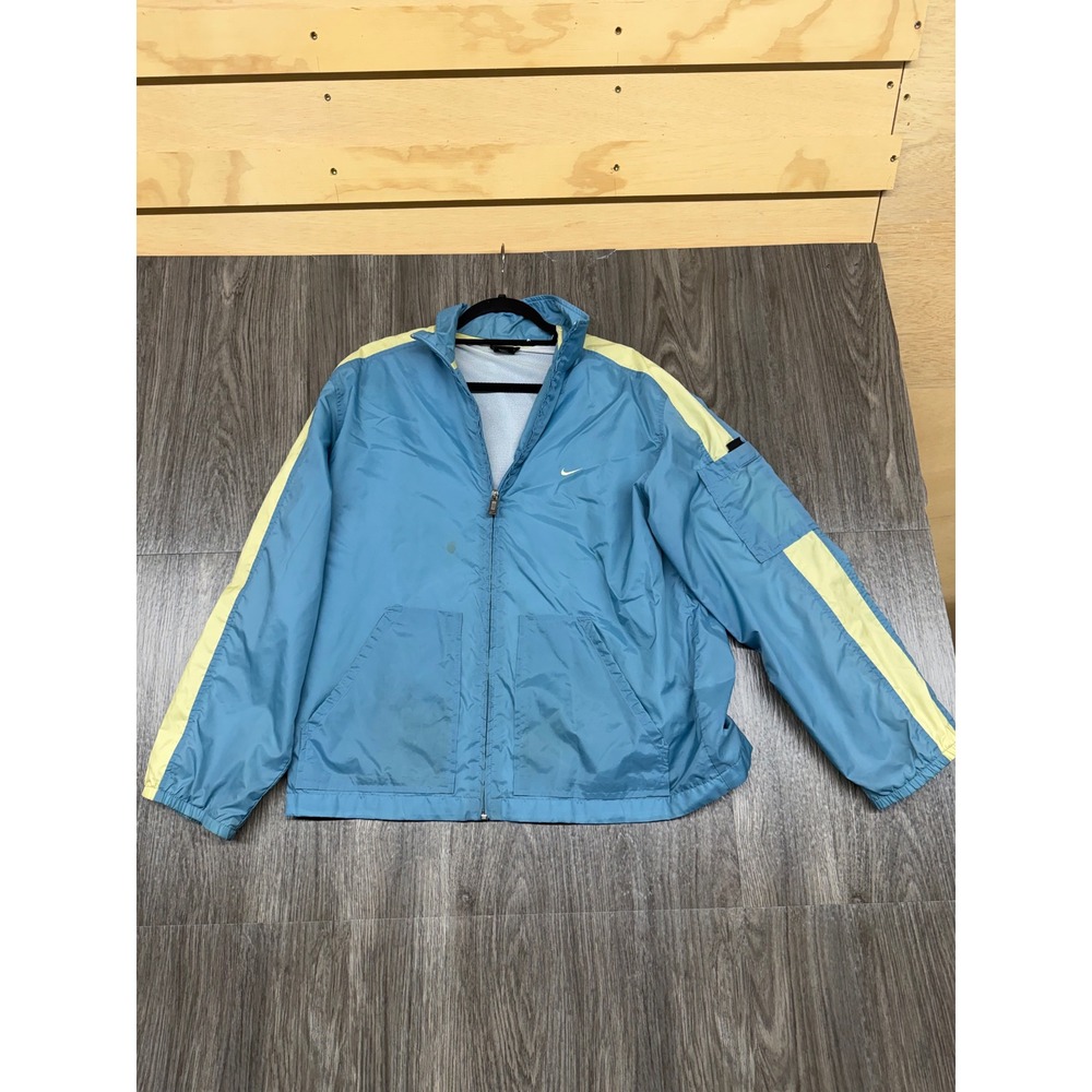 Nike Windbreaker Jacket Youth Large L 12-14 Blue Yellow Full Zip Mesh Lined 636